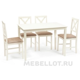 Обеденный комплект (стол + стула)/ Dining дерево гевея/мдф, стол: 110х70х75см / стул: 44х42х89см, (слоновая кость), ткань кор.-зол Tetchair Хадсон 13692