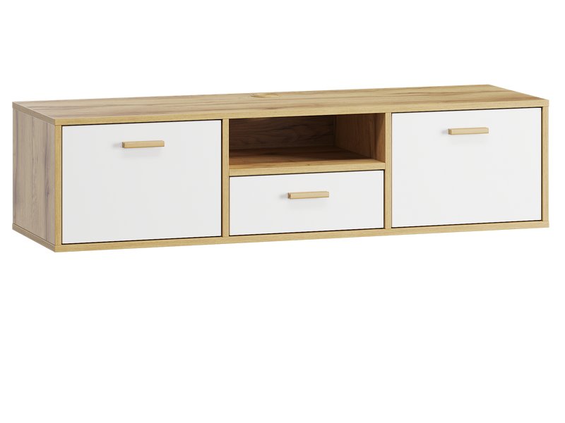 ТВ-тумба подвесная Нордик 130x32 Белый /Дуб Золотистый