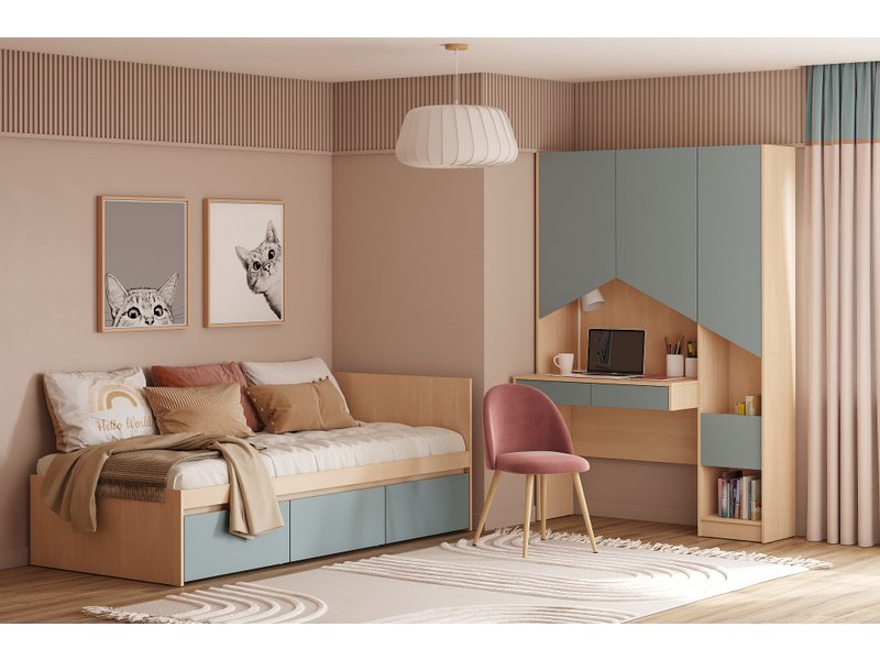 Модульная детская Пенни 1 Береза/Серо-зеленый