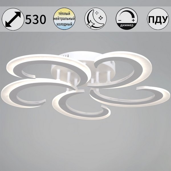 Потолочная люстра светодиодная на штанге с пультом с регулировкой цветовой температуры, яркости и с ночным режимом Reluce 05090-0.3-05 WH