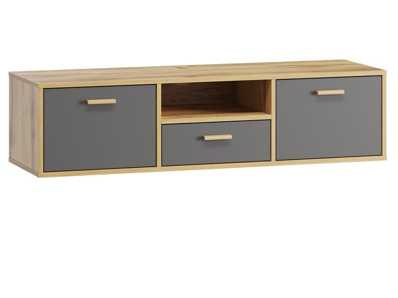 ТВ-тумба подвесная Нордик 129x32 Графитовый/Дуб Золотистый
