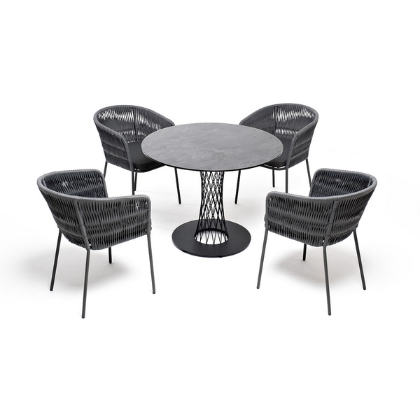 Обеденная группа на 4 персоны со стульями Бордо плетения колос, столешница серый гранит 4SIS Диего DIE-CB4T1-5-SET D-gray