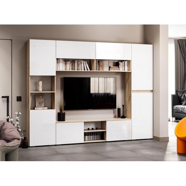 Модульная гостиная Алетра комплектация 2 (Алетра дуб крафт серый / глянец белый комплектация 2) Woodville арт.580878