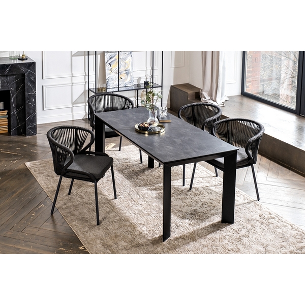 Обеденная группа на 4 персоны со стульями Милан, каркас темно-серый, роуп темно-серый 4SIS Венето VEN-CMIL4T1-5-SET D-gray