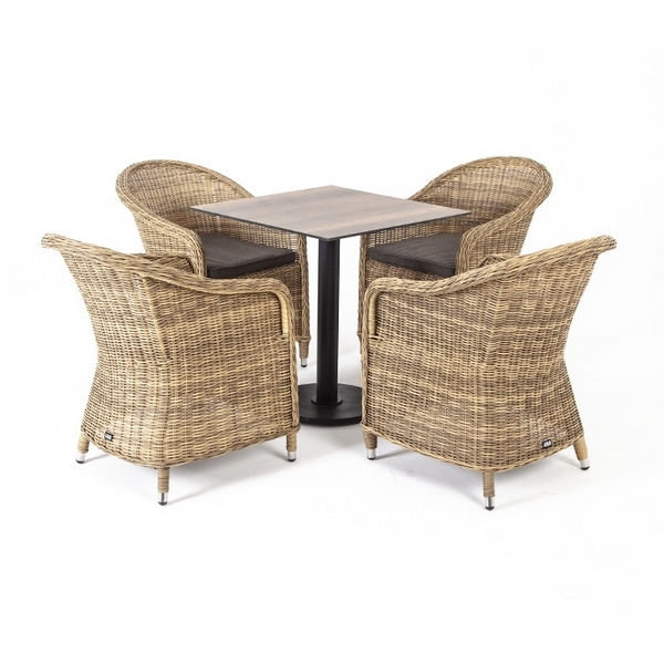 Обеденная группа на 4 персоны, стулья соломенные 4SIS Каффе KCR4T1-5-SET