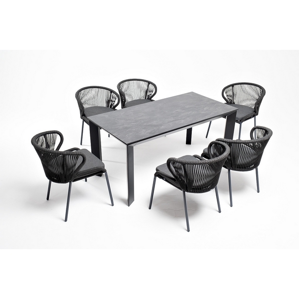 Обеденная группа на 6 персон со стульями Милан, каркас темно-серый, роуп темно-серый 4SIS Венето VEN-CMIL6T1-7-SET D-gray