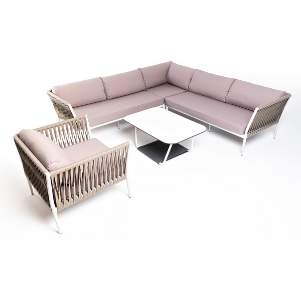 Модульная лаунж-зона из роупа (веревки), каркас из алюминия 4SIS Касабланка KAS-S5C1T1-5-SET