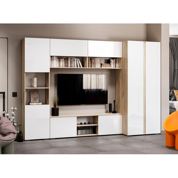 Модульная гостиная Алетра комплектация 1 (Алетра дуб крафт серый / глянец белый комплектация 1) Woodville арт.580877