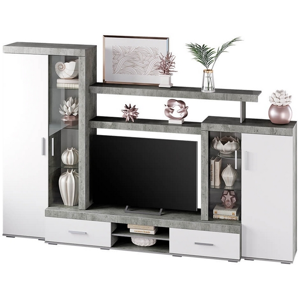 Стенка в гостиную БТС Инстайл ЦС-02, бетон/белый