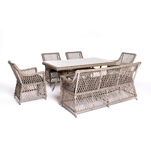 Обеденная группа плетеная на 6 персон, цвет бежевый 4SIS Катания KATS2C4T-6-SET beige