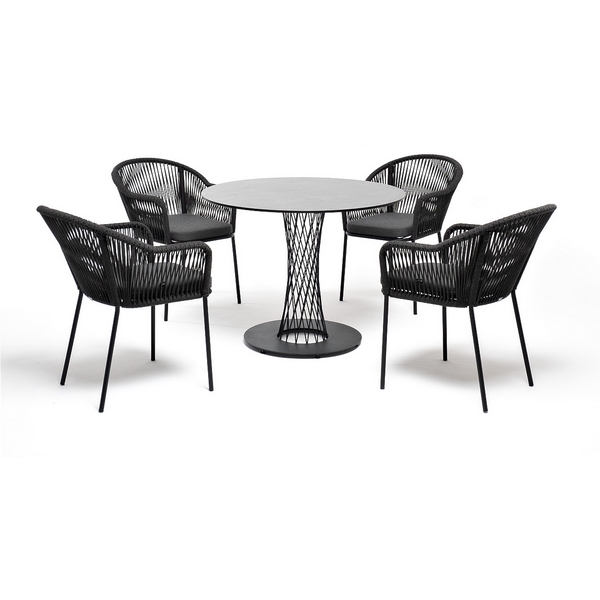 Обеденная группа на 4 персоны со стульями Лион темно-серый, круглый стол серый гранит 4SIS Лион LIO-CL4T1-5-SET D-gray