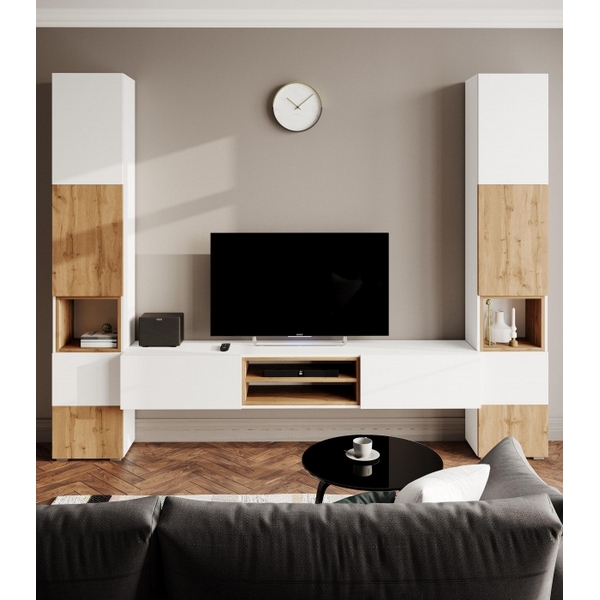 Модульная гостиная Лонгфорд комплектация 1 (Лонгфорд комплектация 1 белый / дуб вотан) Woodville арт.563532