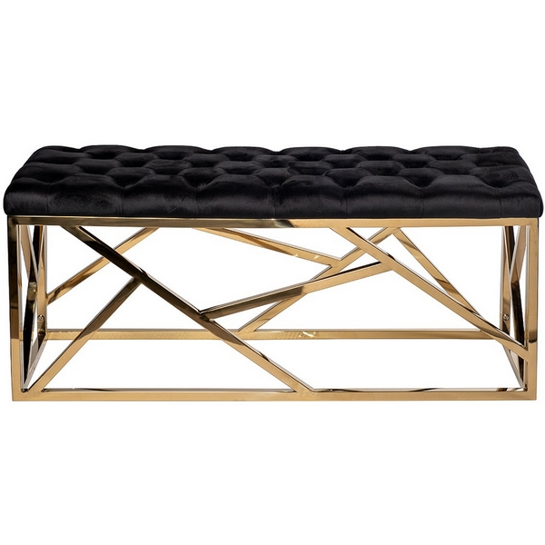 76AR-7160BAN-CHERN Банкетка велюр черный/золото 110*42*46см Garda Decor