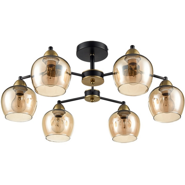 Потолочная люстра на штанге Lumion Landa 8249/6C черный/античное золото/янтарный, металл/стекло Е27 6*60W 220V