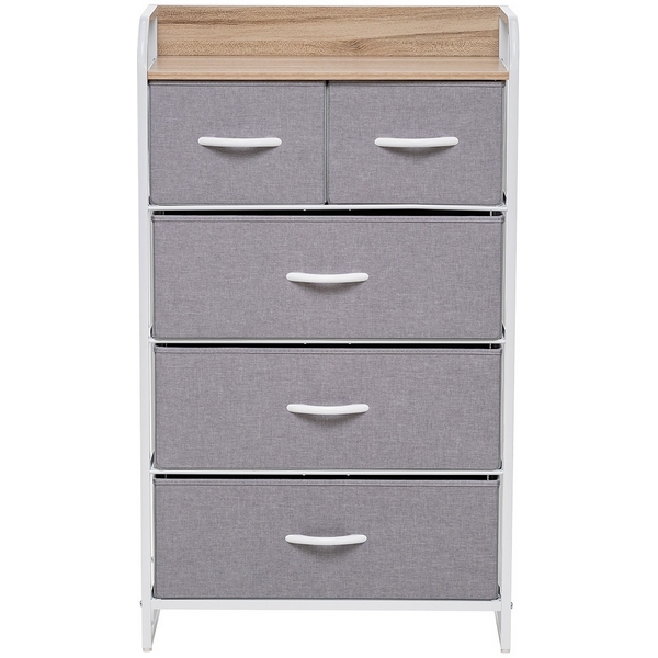 Комод Leset Ноа 5 ящ., Каркас Белый, Светло-серый (Сталь,Искусственный лен/Белый) арт.2500000183454