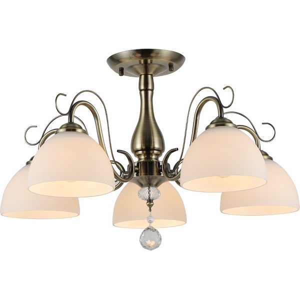 Потолочная люстра на штанге Escada Essay 5x40Вт E27, металл/стекло/хрусталь, бронза, белый матовый плафон