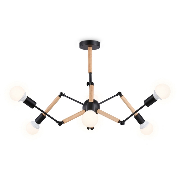 Люстра потолочная с арматурой из дерева на штанге паук Ambrella Traditional TR80488