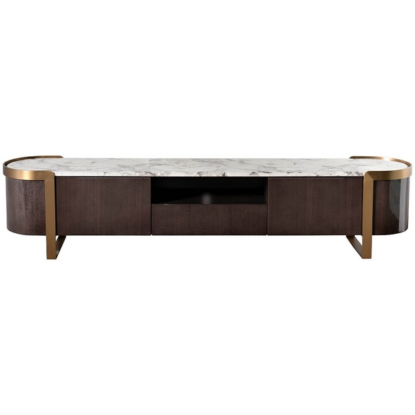 Тумба под телевизор Garda Decor 58DB-TV20047 (Золото/Темное дерево,Белый мрамор)