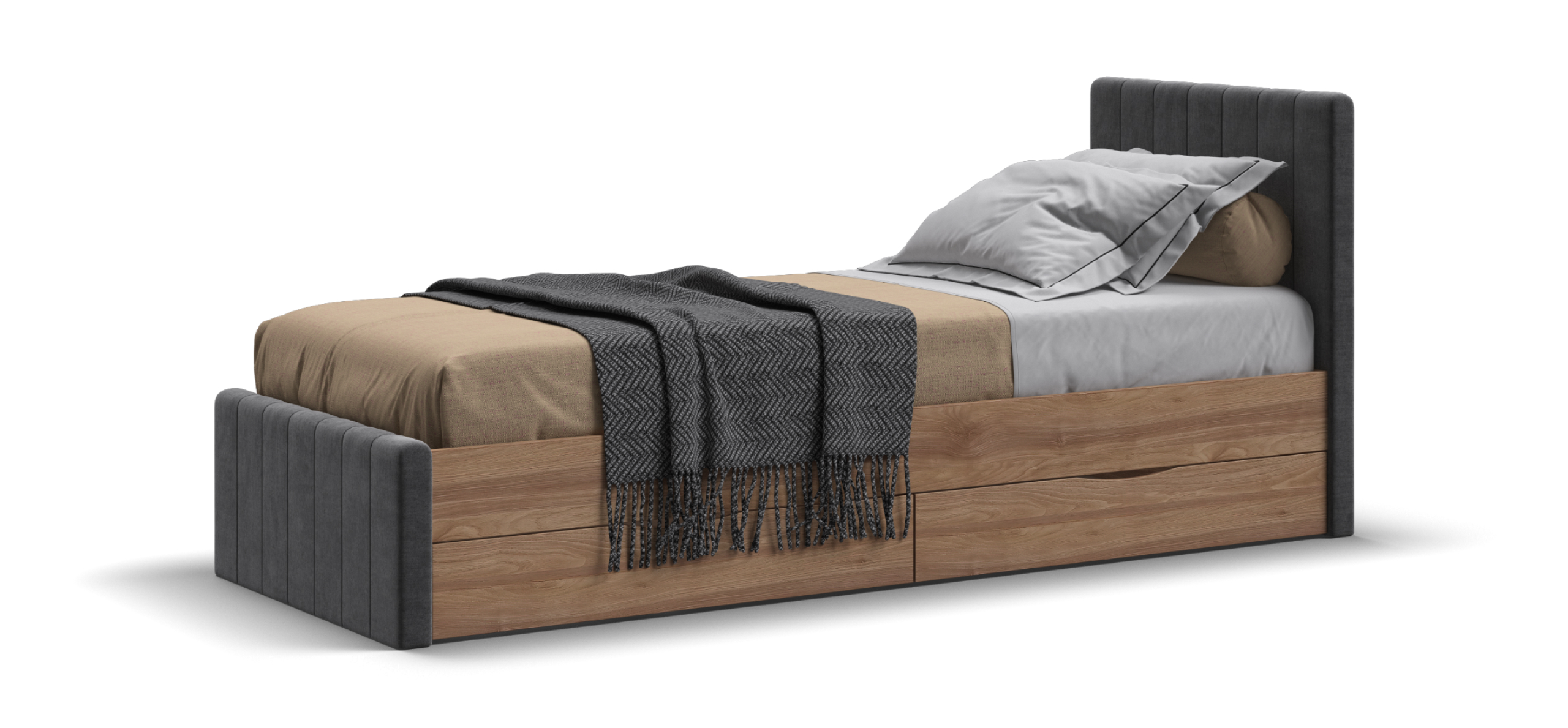 Лофт Мини Кровать 90*200 велюр Монолит серый, Орех селект