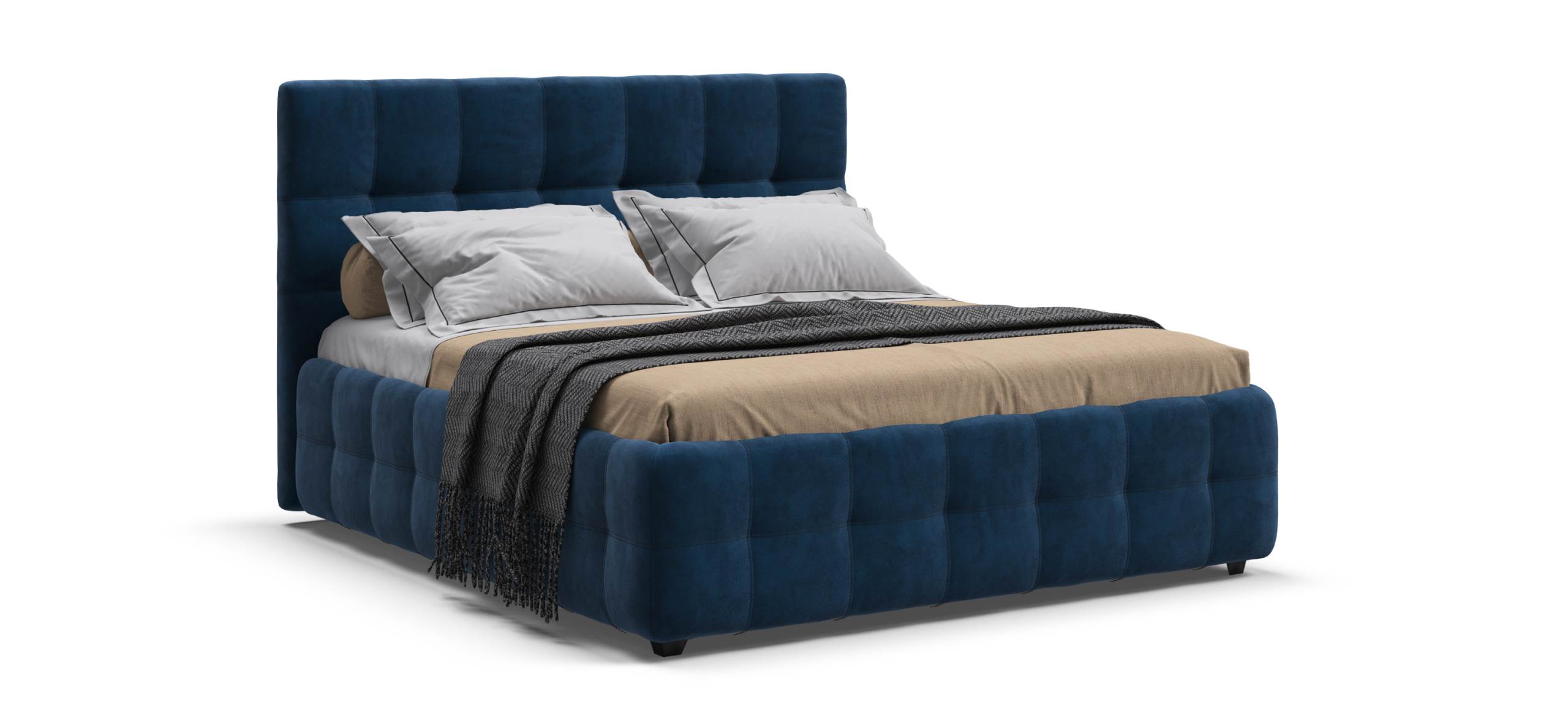 Босс Кровать+ПМ 160*200 велюр Монолит синий