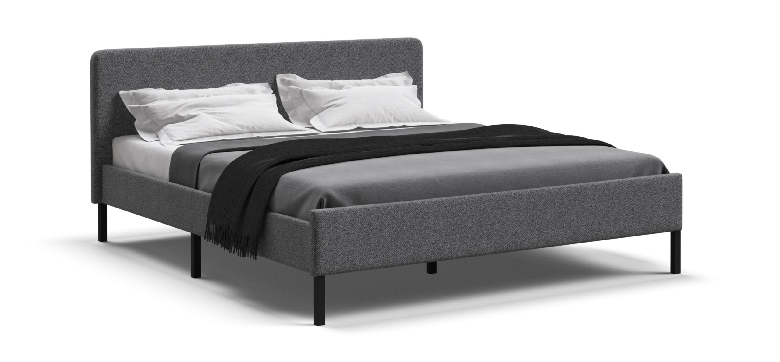 Уна Кровать 160*200 Рогожка Мальмо серый, Чёрный