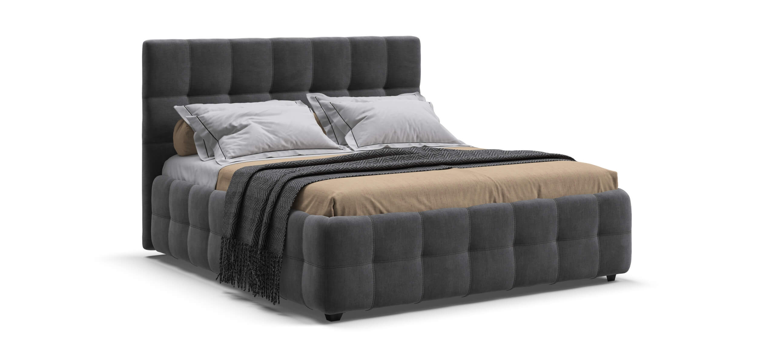 Босс Кровать+ПМ 160*200 велюр Монолит серый