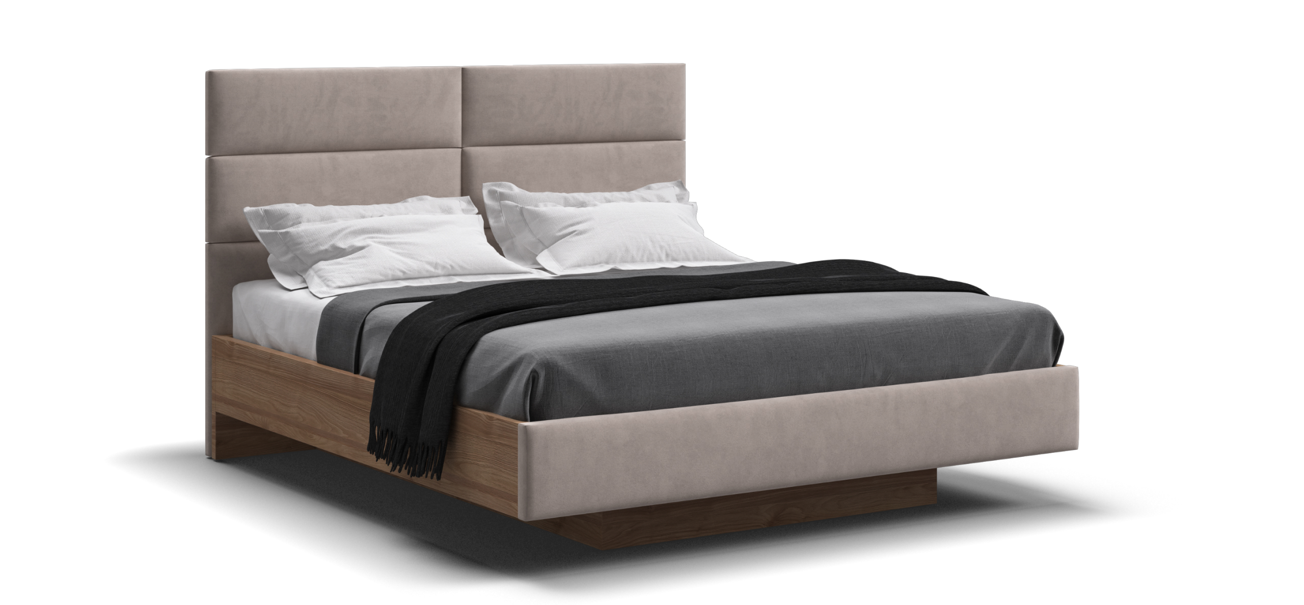 Босс Лофт Кровать+ПМ 160*200 велюр Монолит латте, Орех селект