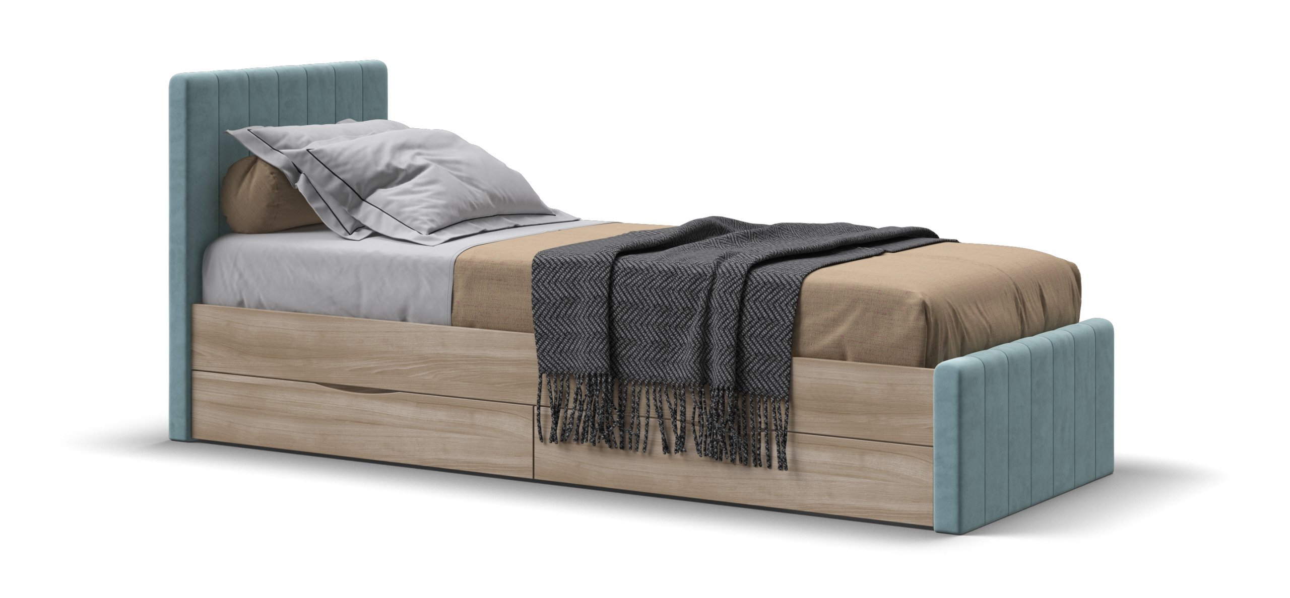 Лофт Мини Кровать 90*200 велюр Монолит аква, Сонома