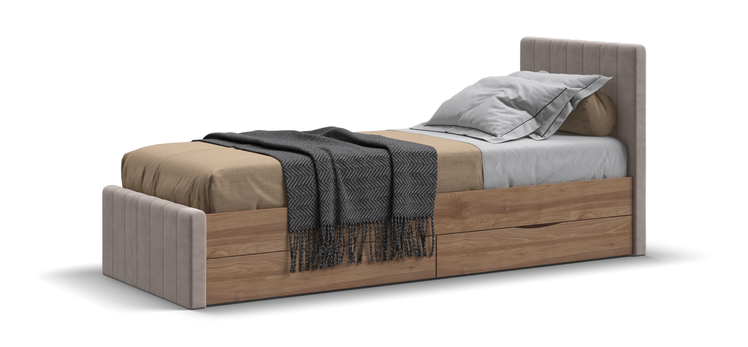 Лофт Мини Кровать 90*200	велюр Монолит латте, Орех селект