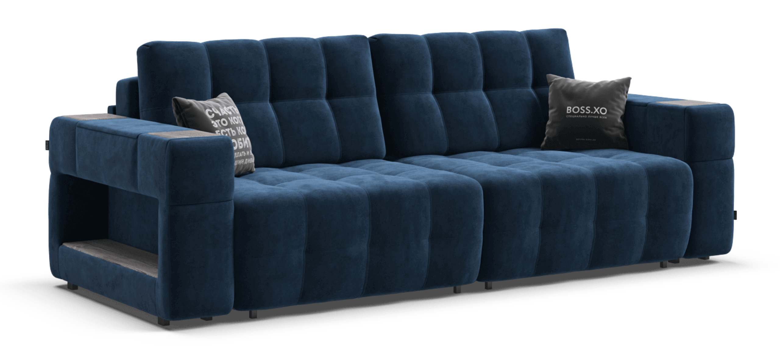 Диван Босс ХО велюр Монолит синий / Камень