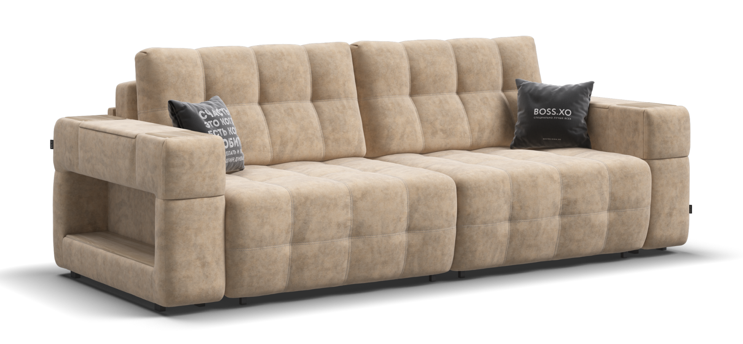 Диван Босс ХО велюр Роял шампань / Снежная Сонома