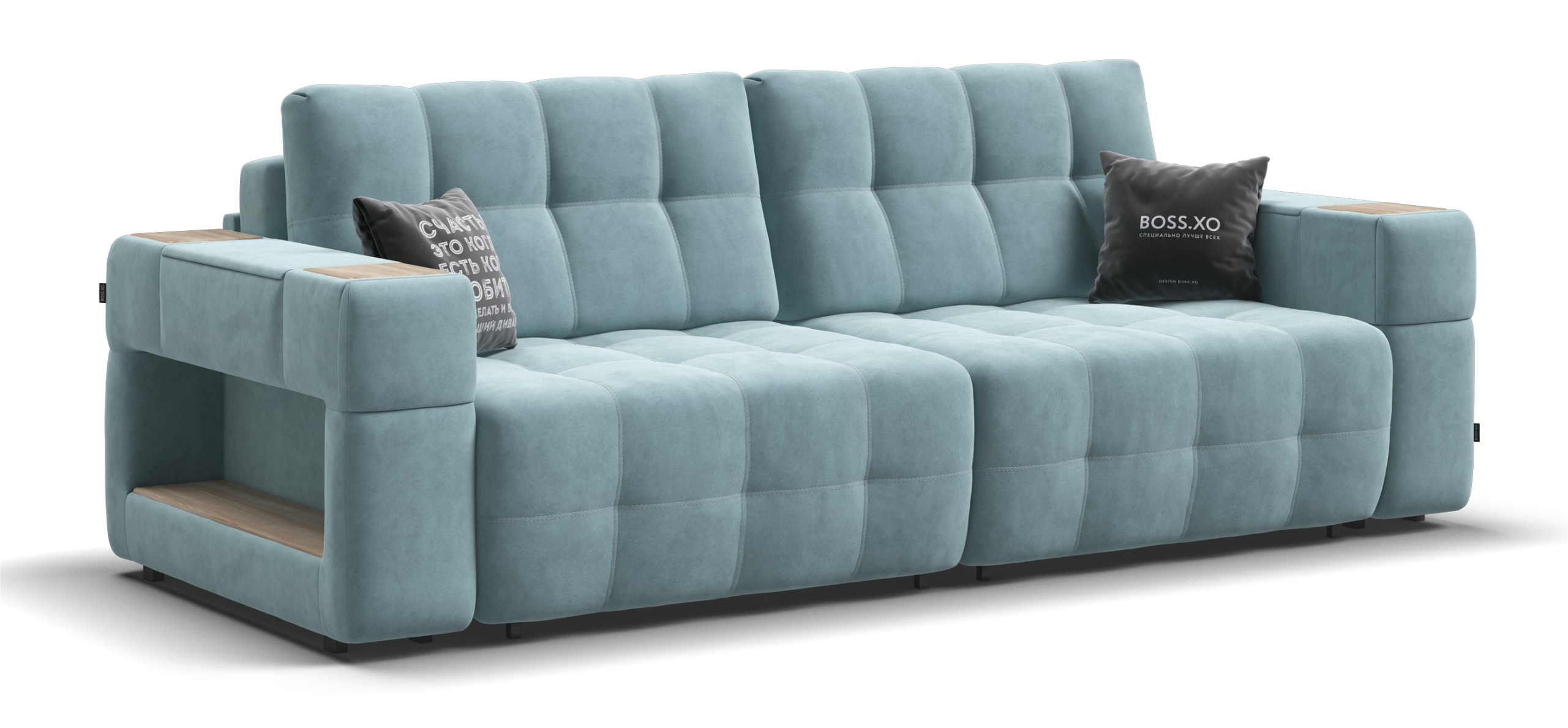 Диван Босс ХО велюр Монолит аква / Снежная Сонома