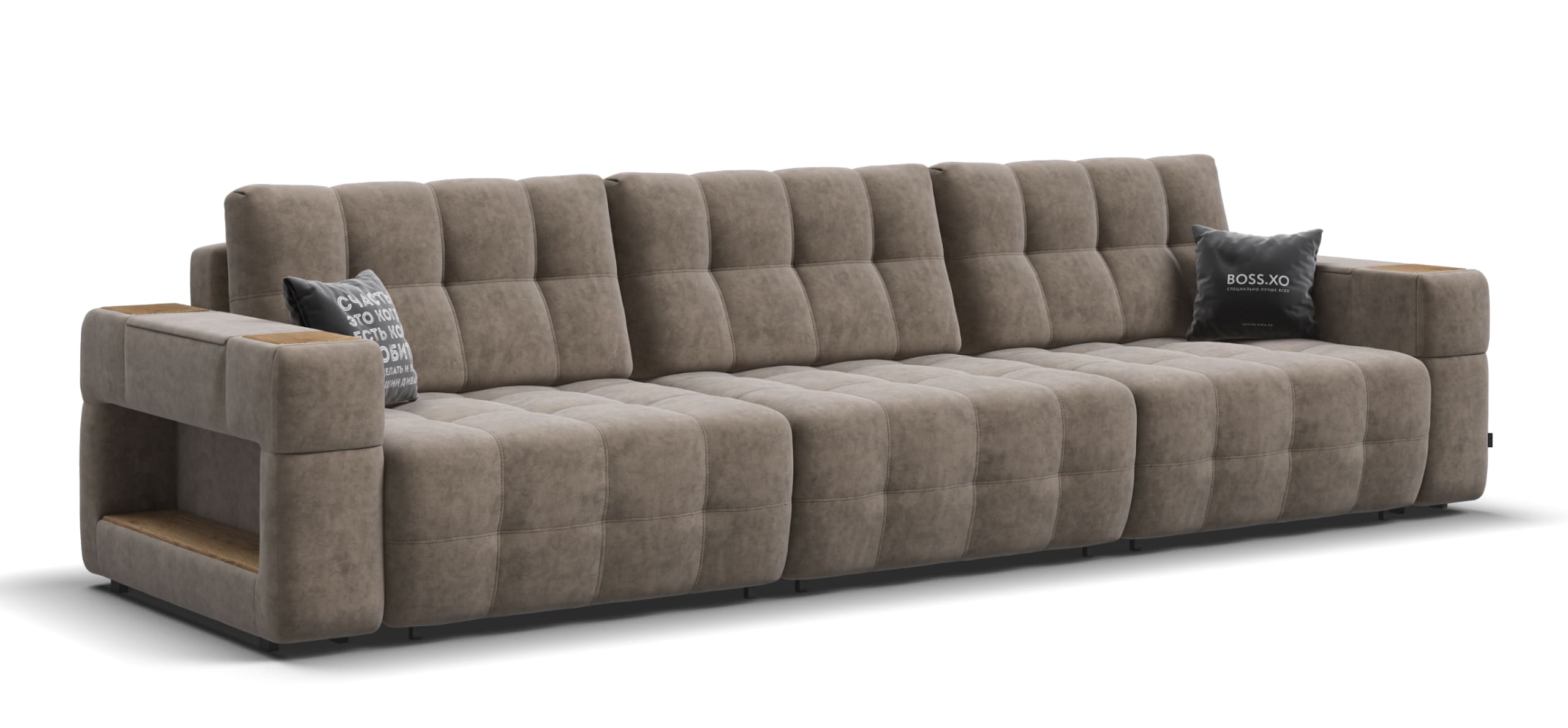 Диван Босс ХО Макс велюр Роял тауп / Дымчатый Крафт