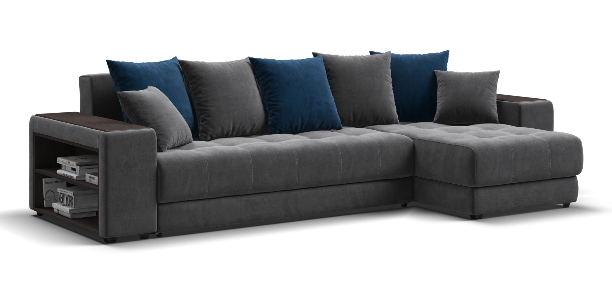 Угловой диван Дубай велюр Монолит серый, велюр Монолит синий