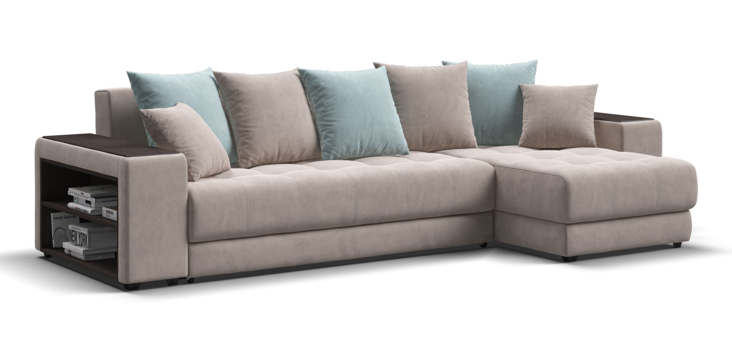 Угловой диван Дубай велюр Монолит латте, велюр Монолит аква