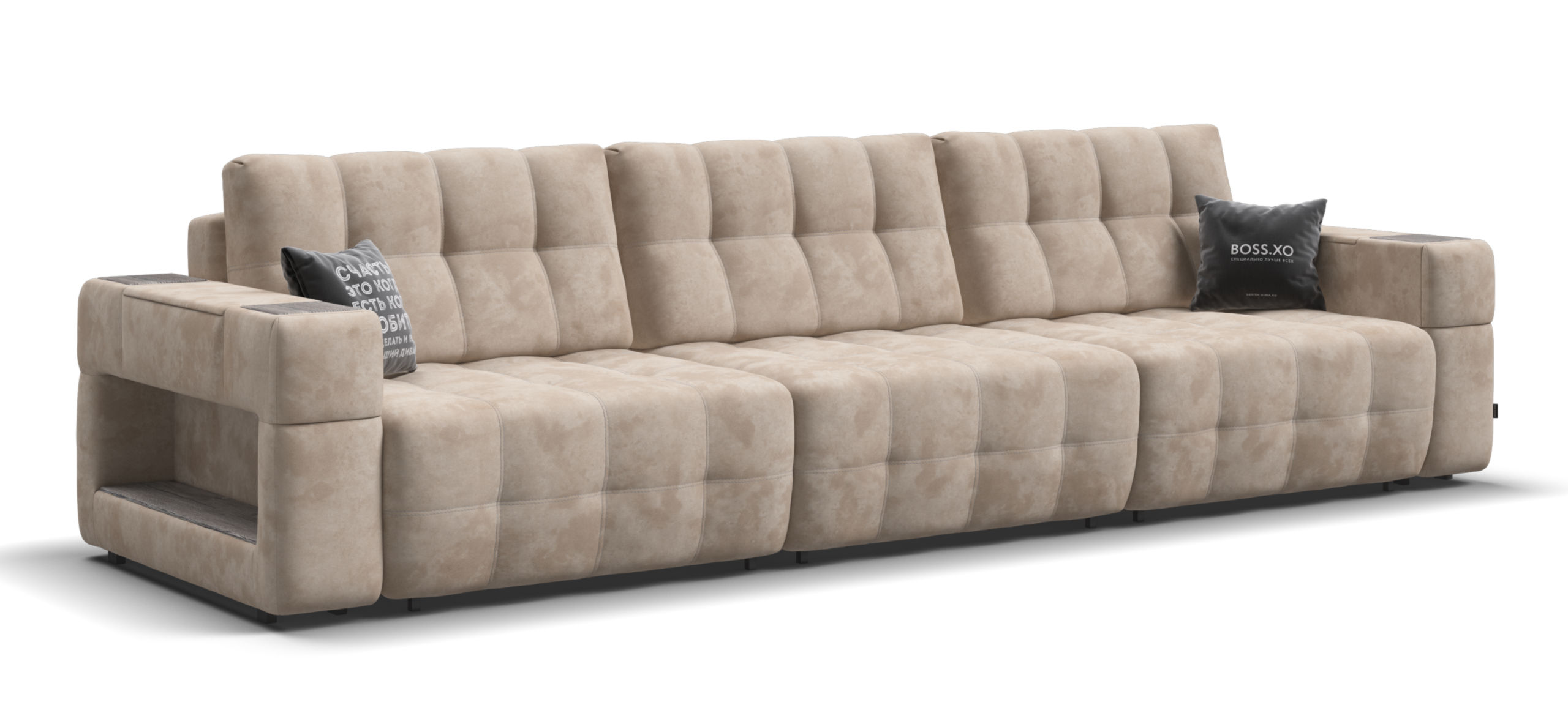 Диван Босс ХО Макс велюр Алькантара пепел / Камень