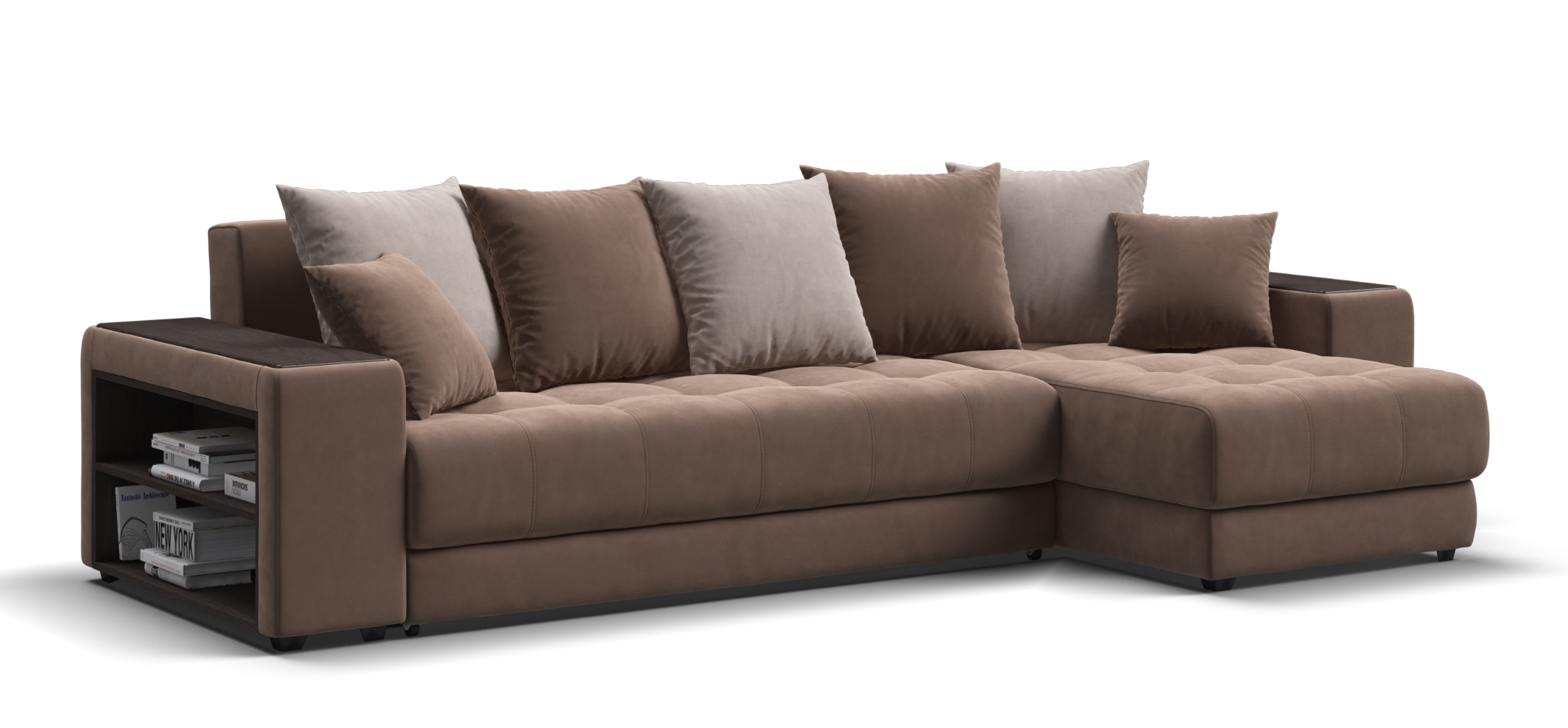 Угловой диван Дубай велюр Монолит мокко, велюр Монолит латте