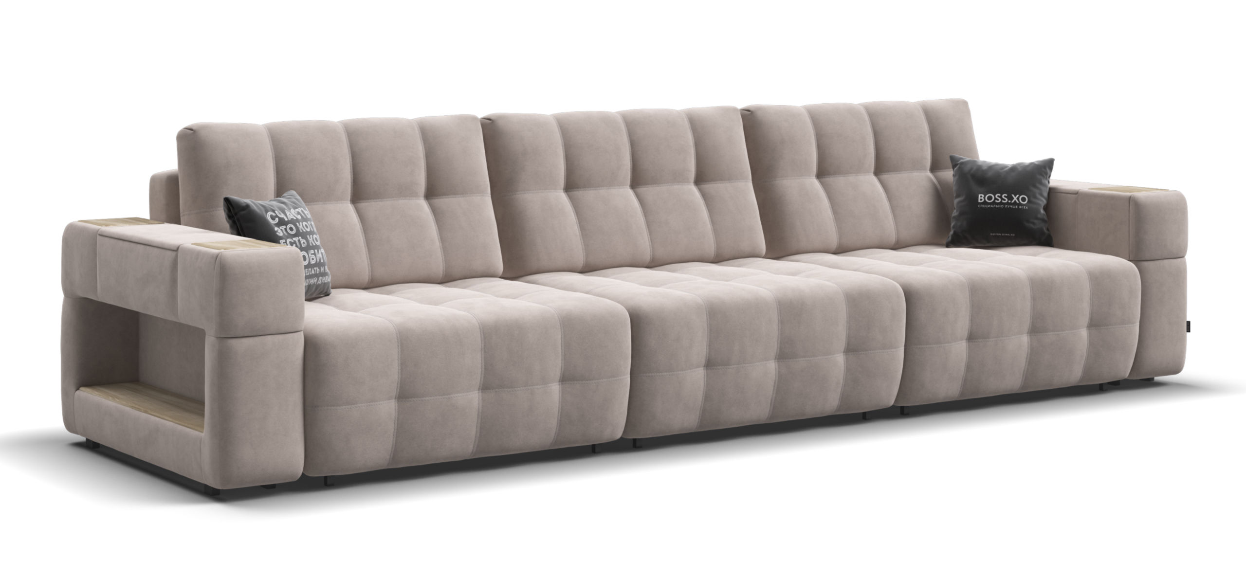 Диван Босс ХО Макс велюр Монолит латте / Снежная Сонома