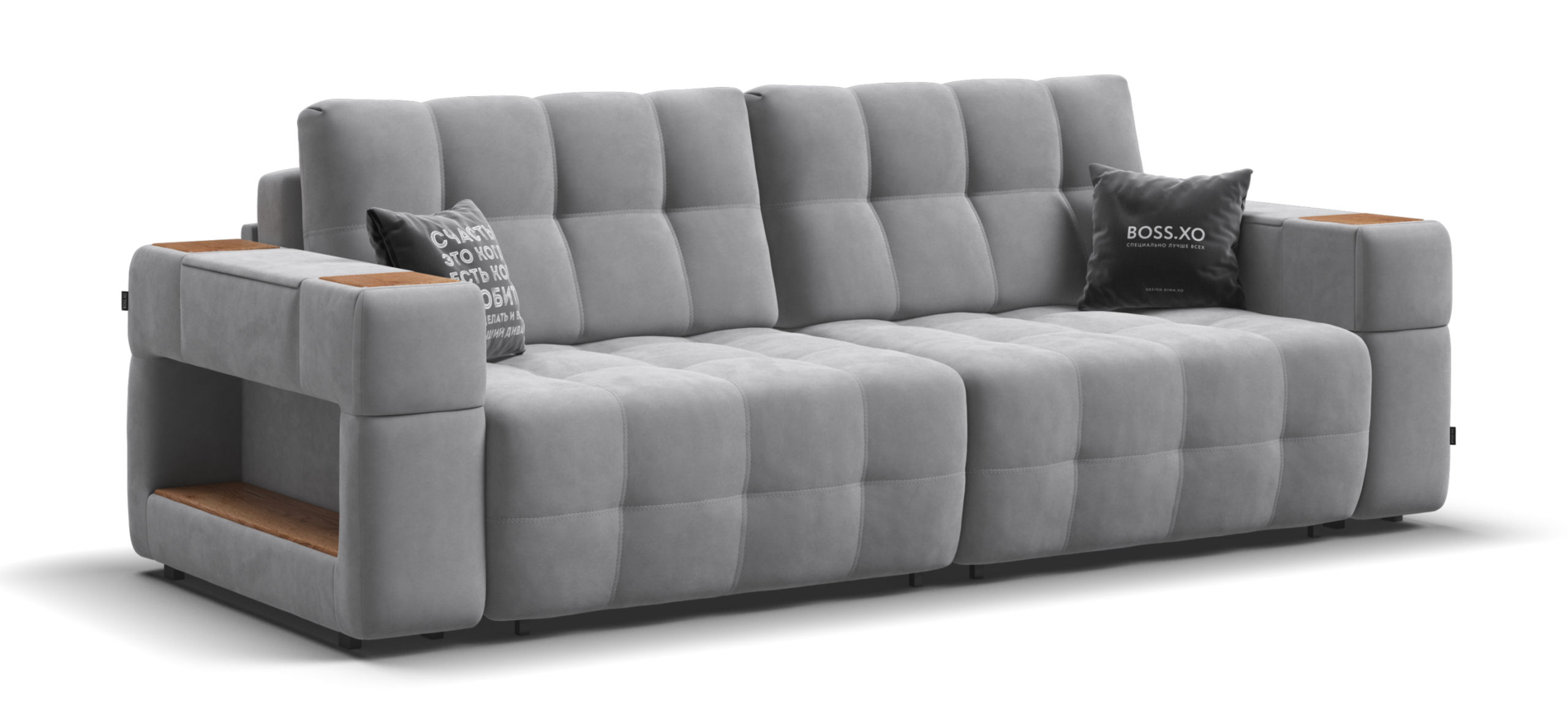 Диван Босс ХО велюр Монолит сталь / Дымчатый Крафт