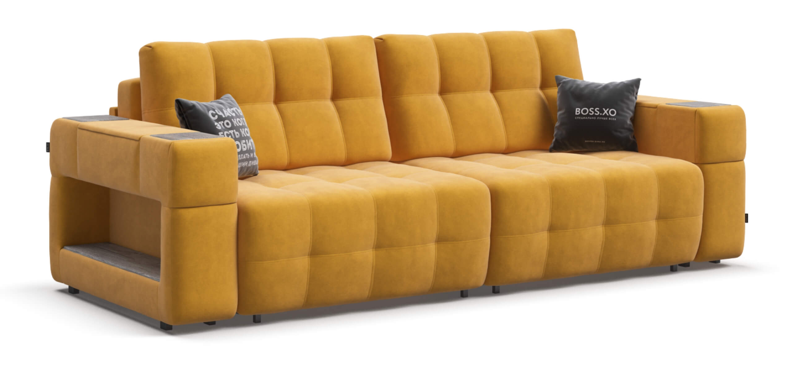Диван Босс ХО велюр Монолит желтый / Камень