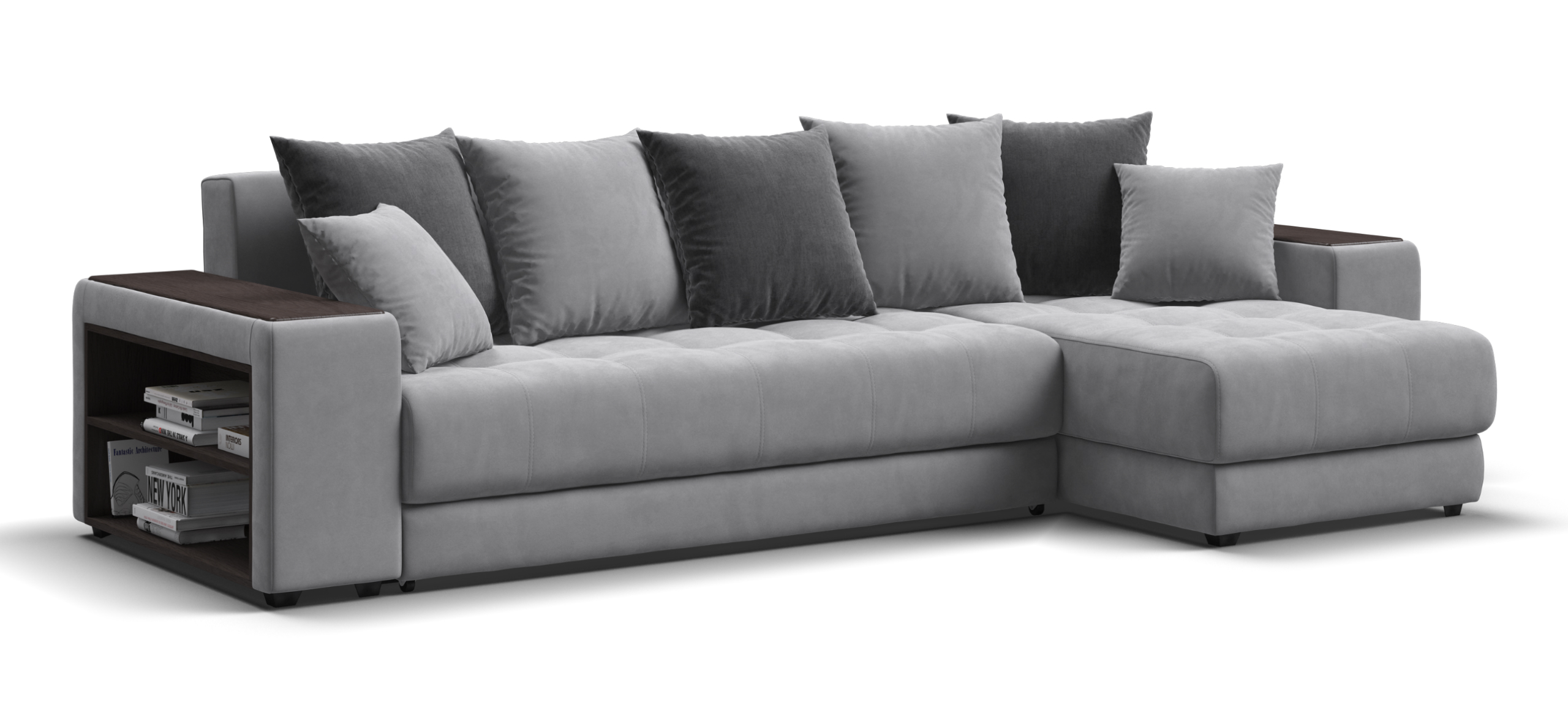 Угловой диван Дубай велюр Монолит сталь, велюр Монолит серый