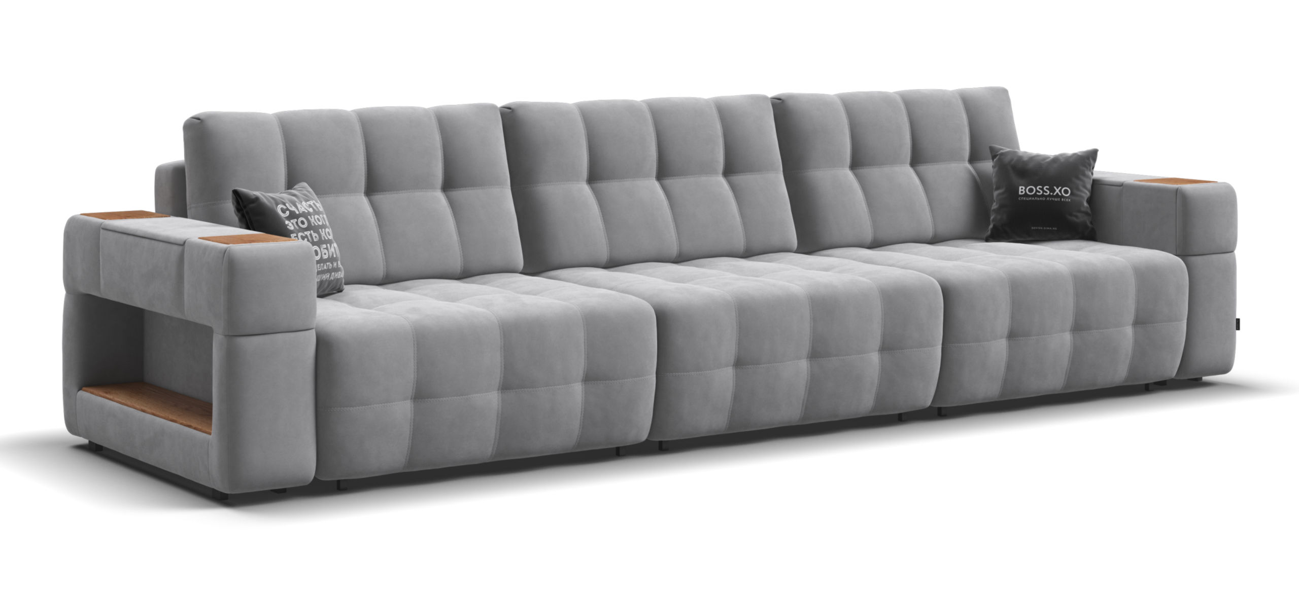Диван Босс ХО Макс велюр Монолит сталь / Дымчатый Крафт